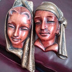 PAIR OF ANTIQUE TERRA COTTA WALL ART, HAND MADE IN GERMANY BY ACHATIT, NUMBERED